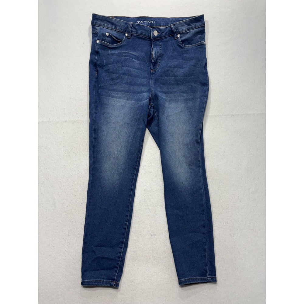 Tahari Jeans Womens 16W Blue Medium Wash High Rise Skinny Stretch 38x27 Denim